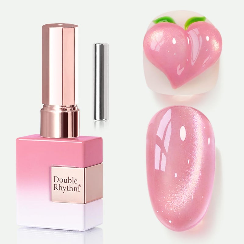 Double Rhythm 0.5 OZ Cat Eye Gel Polish with Magnet 15ML Holographic Glitter Shimmer Translucent Jelly Color Magnetic Nail Polish Salon DIY at Home (Fruit Purple Pink-MC1206) - Image 1