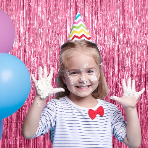 AMONE 3 Pack Pink Backdrop Birthday Party Decorations Tinsel Foil Fringe Curtains Backdrop Streamer Bachelorette Christmas Graduation Wedding Princess Pink Theme Party Decorations - Image 3