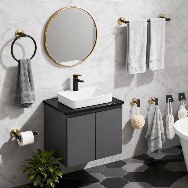 Coddlecove 7 Pcs Bathroom Hardware Accessory Set, Stainless Steel Towel Racks for Bathroom, Black and Gold Bathroom Accessoriesï¼ŒModern Luxury Bathroom Towel Holder & Toilet Paper Holder - Image 4