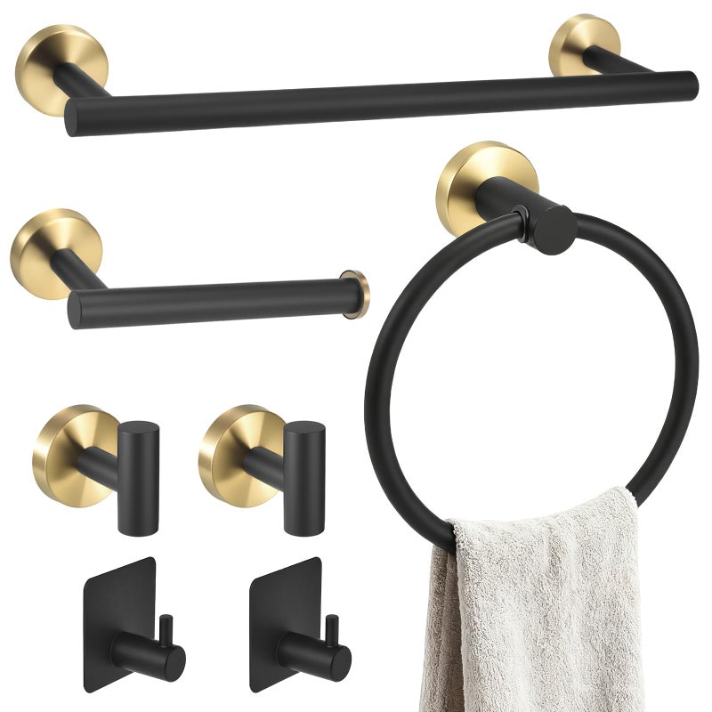 Coddlecove 7 Pcs Bathroom Hardware Accessory Set, Stainless Steel Towel Racks for Bathroom, Black and Gold Bathroom Accessoriesï¼ŒModern Luxury Bathroom Towel Holder & Toilet Paper Holder - Image 1