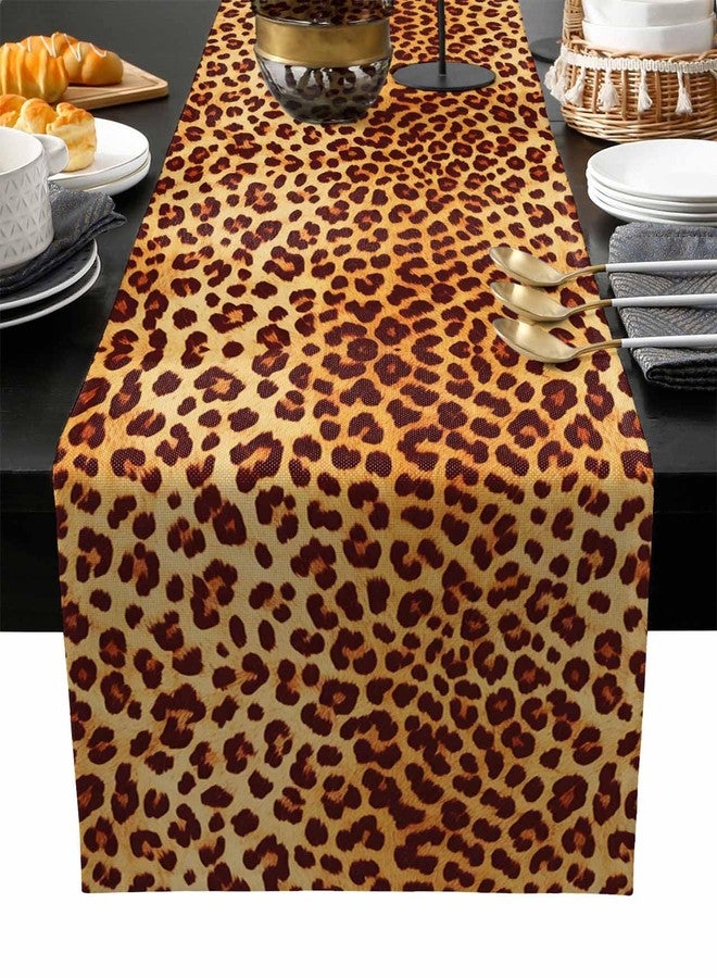 PIEPLE Leopard Print Table Runner-Cotton Linen-Long 90 inche Cheetah Print Dresser Scarves,Animal Tablerunner for Kitchen Coffee/Dining/Sofa/End Table Bedroom Home Living Room,Scarf Decor for Holiday Dinner - Image 1