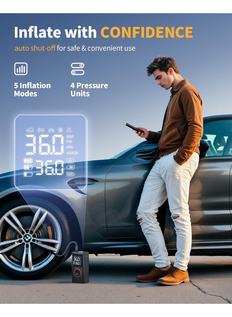 Portable Tire Air Compressor, 150PSI Cordless Bike Pump, Car Motorcycle Bike Air Pump Balls with Pressure Gauge, LED Light and Accessories - Image 2