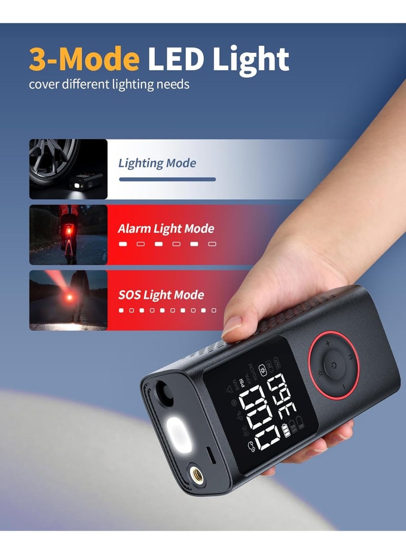 Portable Tire Air Compressor, 150PSI Cordless Bike Pump, Car Motorcycle Bike Air Pump Balls with Pressure Gauge, LED Light and Accessories - Image 3