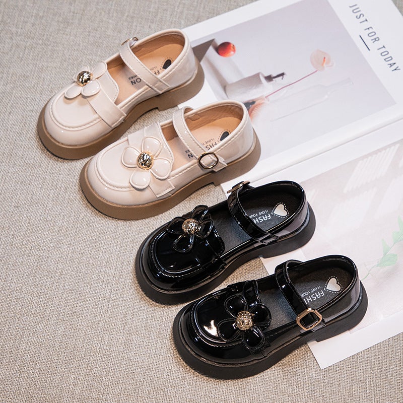 Girls' Small Leather Shoes 2024 Spring & Fall New British Style Little Girl'S Flats Kidsren'S Camellia Princess Shoes Loafers - Image 2