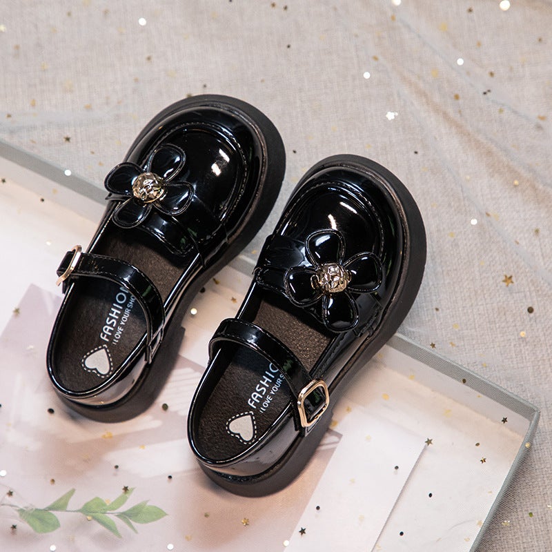 Girls' Small Leather Shoes 2024 Spring & Fall New British Style Little Girl'S Flats Kidsren'S Camellia Princess Shoes Loafers - Image 3