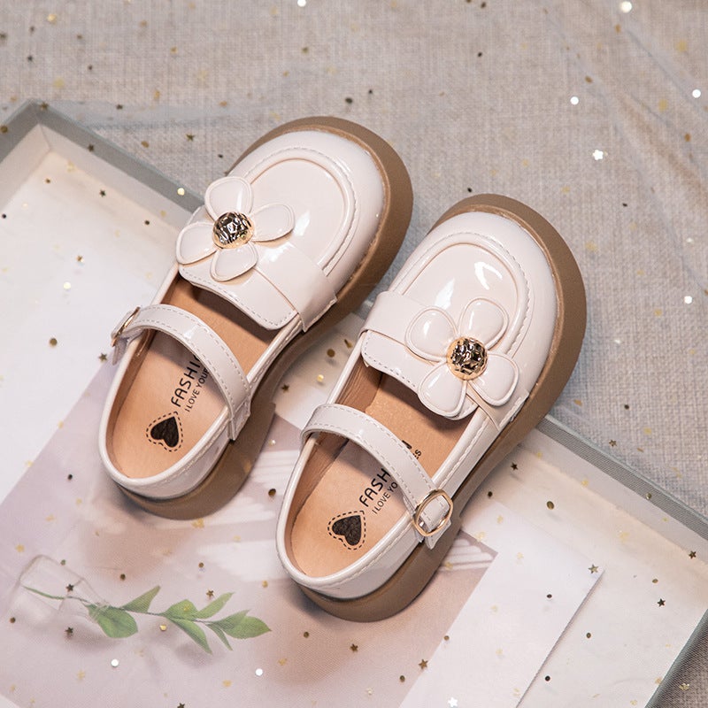 Girls' Small Leather Shoes 2024 Spring & Fall New British Style Little Girl'S Flats Kidsren'S Camellia Princess Shoes Loafers - Image 1