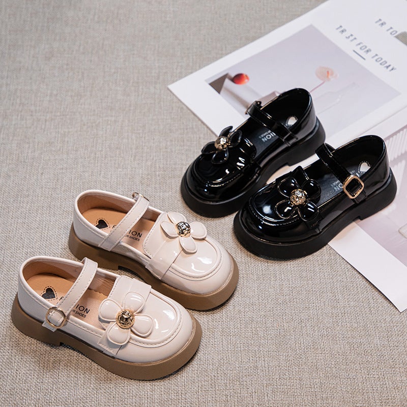 Girls' Small Leather Shoes 2024 Spring & Fall New British Style Little Girl'S Flats Kidsren'S Camellia Princess Shoes Loafers - Image 5