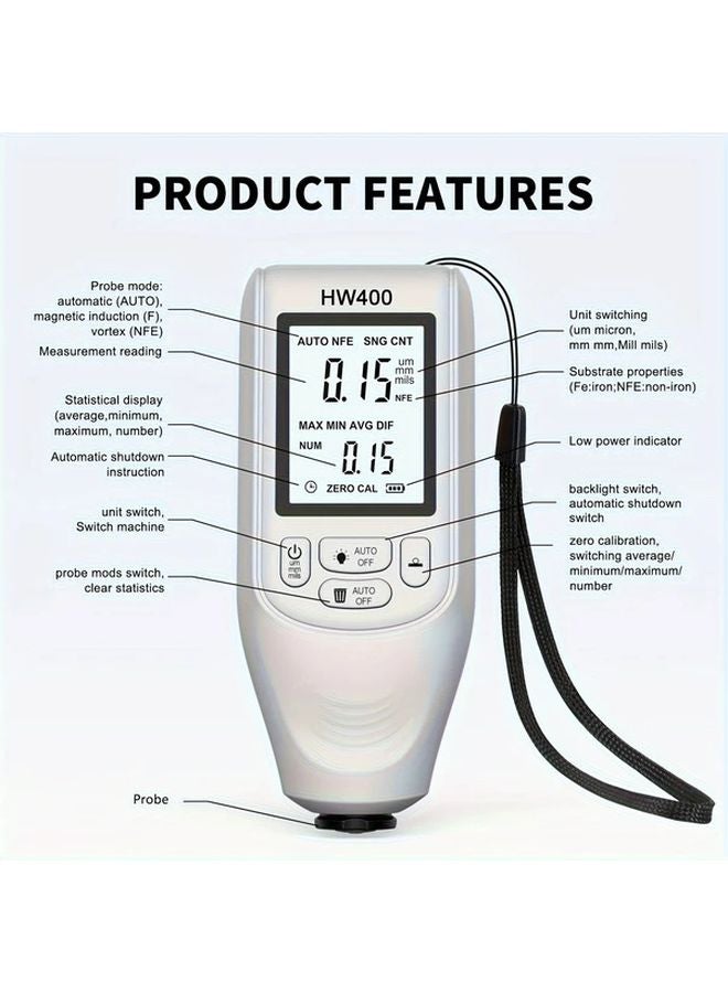 Black Digital Coating Thickness Gauge High Precision 0 2000 Micrometer Dual Fe NFe Probes - Image 3