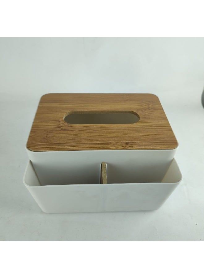 Acrylic tissue box with remote control and wooden lid - Image 1