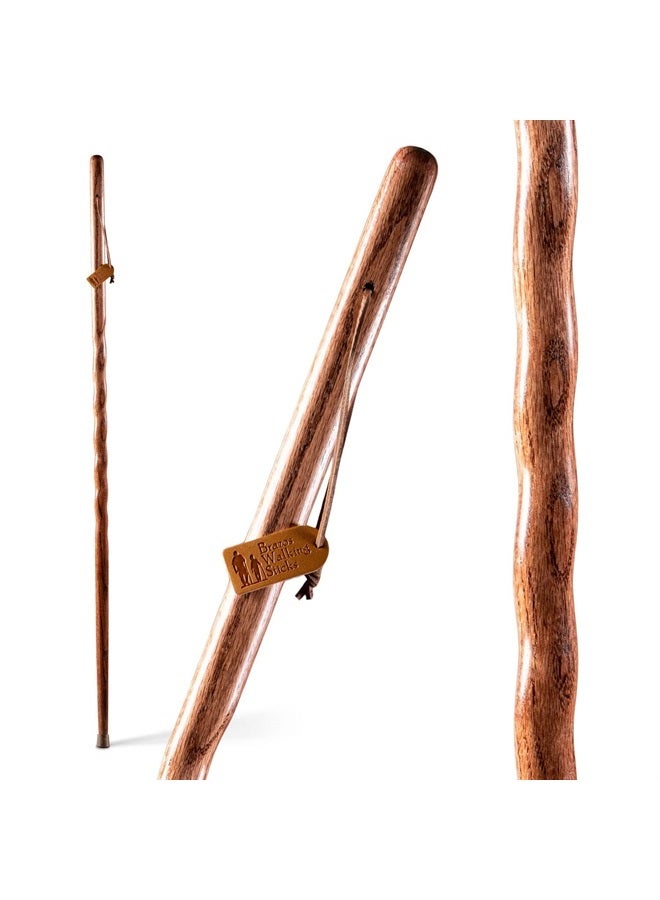 Brazos Handcrafted Wood Walking Stick, Twisted Oak, Backpacker Style Handle, for Men & Women, Made in the USA, Red, 48" - Image 1