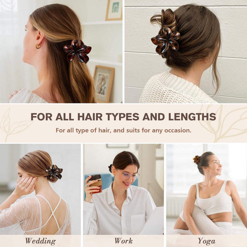 Interesse 6 PCS Flower Hair Clips for Women, Hawaiian Flower Claw Clips for Thick Thin Hair, Cute Daisy Jaw Clips, Strong Hold Non Slip Hair Accessories for Girls Holiday Gifts (Tortoise, Black) - Image 5