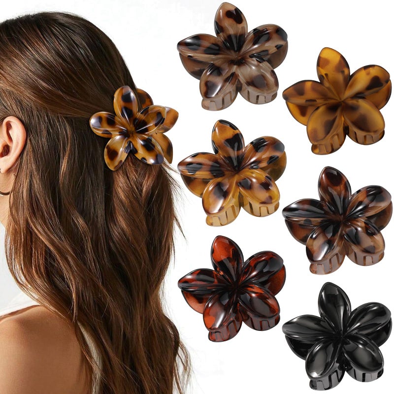 Interesse 6 PCS Flower Hair Clips for Women, Hawaiian Flower Claw Clips for Thick Thin Hair, Cute Daisy Jaw Clips, Strong Hold Non Slip Hair Accessories for Girls Holiday Gifts (Tortoise, Black) - Image 1
