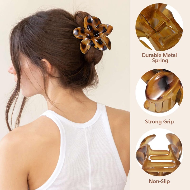 Interesse 6 PCS Flower Hair Clips for Women, Hawaiian Flower Claw Clips for Thick Thin Hair, Cute Daisy Jaw Clips, Strong Hold Non Slip Hair Accessories for Girls Holiday Gifts (Tortoise, Black) - Image 3