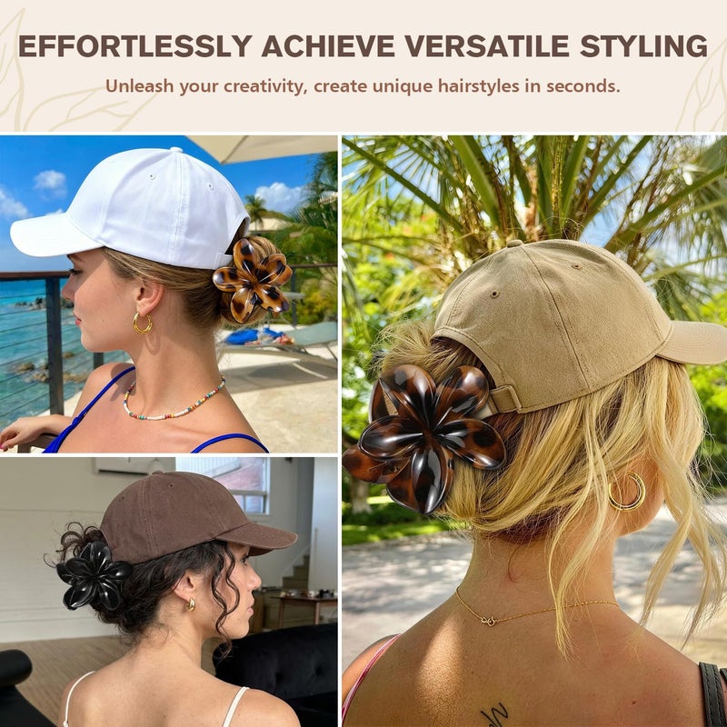 Interesse 6 PCS Flower Hair Clips for Women, Hawaiian Flower Claw Clips for Thick Thin Hair, Cute Daisy Jaw Clips, Strong Hold Non Slip Hair Accessories for Girls Holiday Gifts (Tortoise, Black) - Image 4