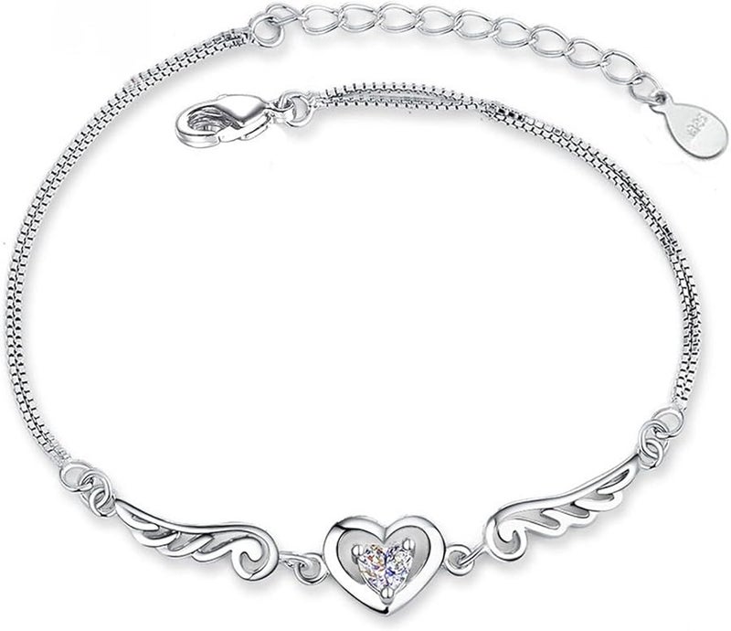 925 Sterling Silver Adjustable Heart Bracelet Gift For Women Mother Best Friend - Image 1