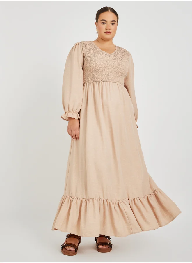 ستايلي Plus Size Balloon Sleeve A-Line Maxi Dress