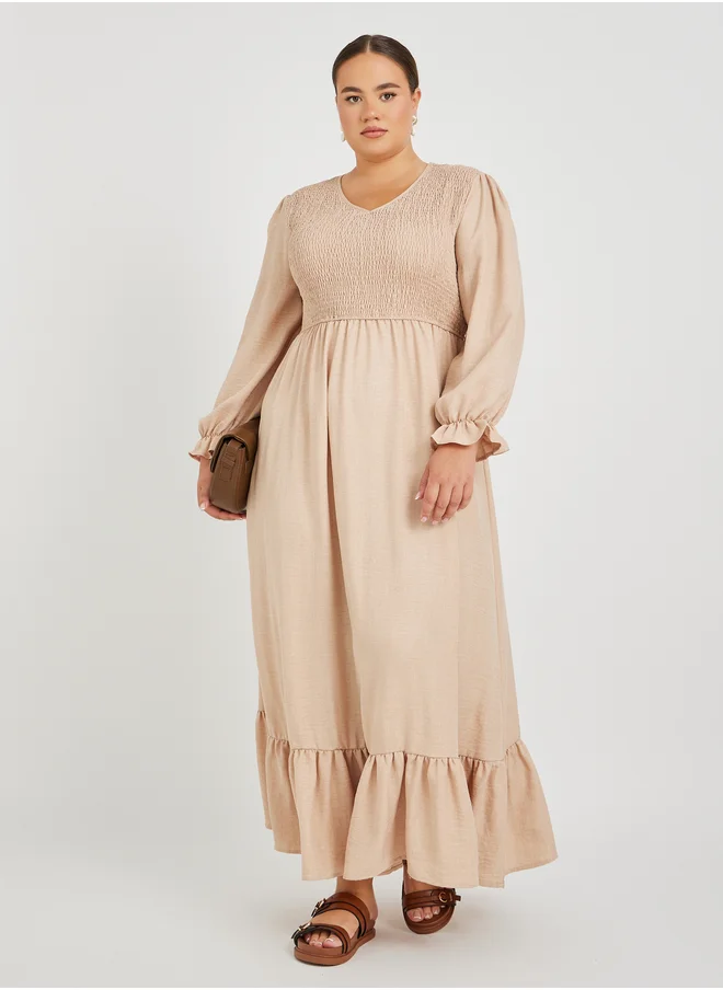 ستايلي Plus Size Balloon Sleeve A-Line Maxi Dress