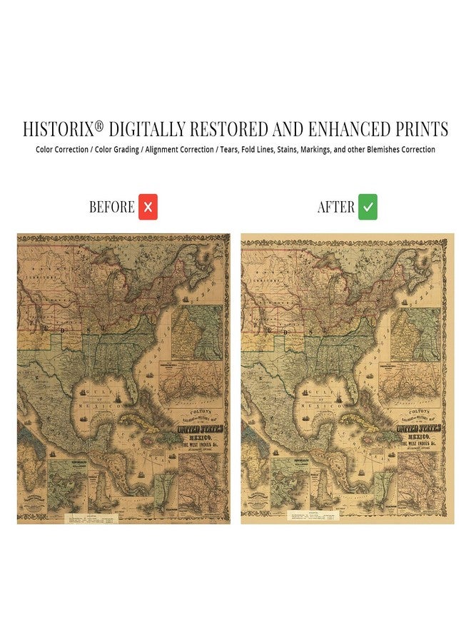 HISTORIX Vintage 1862 United States Railroad & Military Map – 18x24 Inch Civil War Era Poster Featuring USA, Mexico & West Indies – Historical Wall Art for US History Lovers (2 Sizes) - Image 3