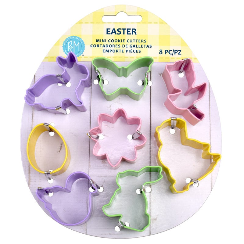 R&M RM International Mini Easter Cookie Cutters Butterfly Egg Daisy Duckling Tulip 2 Bunnies Chick 8Piece Set 