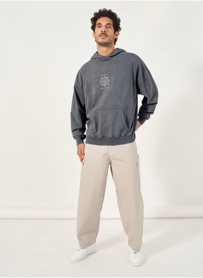 Styli Acid Washed Graphic Print Oversized Hoodie  - Image 2