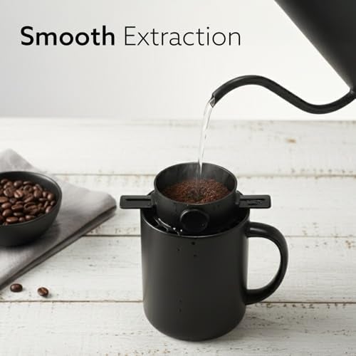 AGARO Pour Over Coffee Maker with Double Mesh Filter, Food Grade 304 Stainless Steel & Plastic Coffee Dripper, 100% Paperless, Foldable-Portable & Easy to Clean, Retains True Coffee Flavour - Image 2