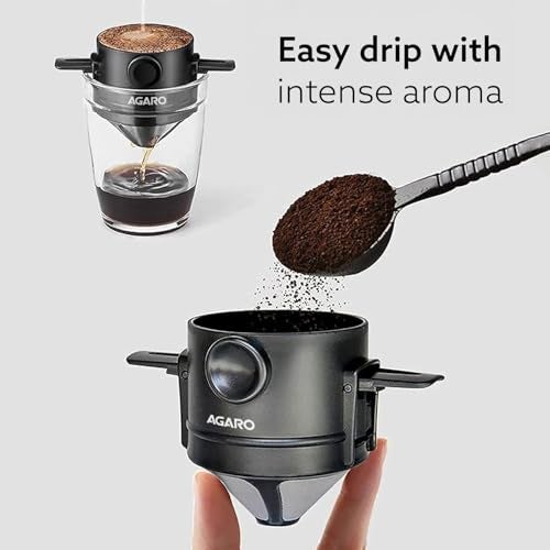 AGARO Pour Over Coffee Maker with Double Mesh Filter, Food Grade 304 Stainless Steel & Plastic Coffee Dripper, 100% Paperless, Foldable-Portable & Easy to Clean, Retains True Coffee Flavour - Image 3