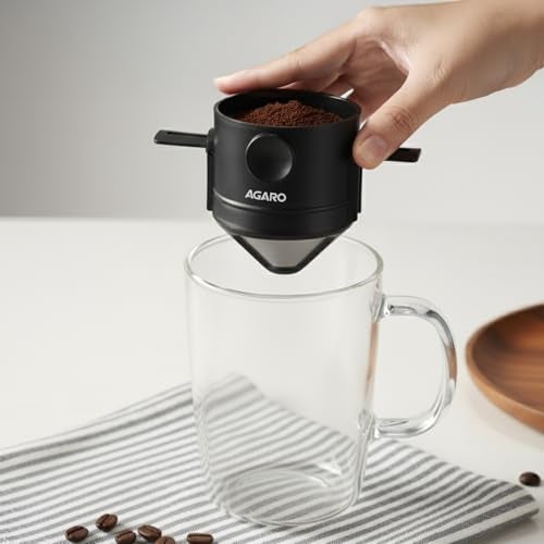 AGARO Pour Over Coffee Maker with Double Mesh Filter, Food Grade 304 Stainless Steel & Plastic Coffee Dripper, 100% Paperless, Foldable-Portable & Easy to Clean, Retains True Coffee Flavour - Image 5