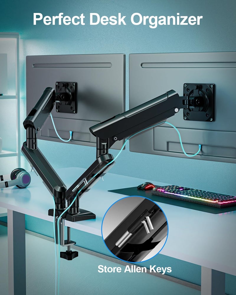 MOUNT PRO Dual Monitor Desk Mount, 13-32 inch Adjustable Gas Spring Monitor Arm, Computer Display Stand Holder with Clamp and Grommet Base, Fits 4.4 to 22lbs Screens, VESA Mount Bracket, Black, Freelift Pro - Image 3