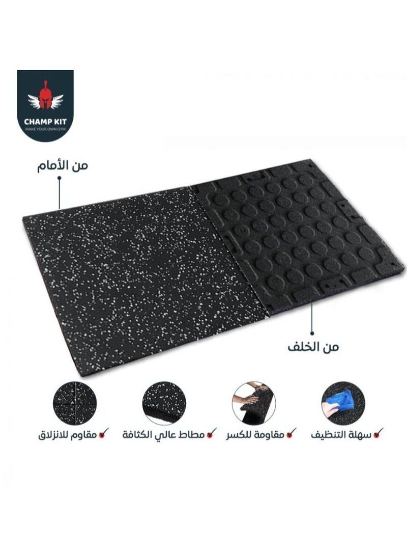 CHAMP KIT - Thick Exercise Equipment Mat , Interlocking Rubber Floor Tiles for Home Gym and Fitness Room, Protective Flooring Mat ( 4 pack , total 1 square meter), Black and White - Image 1