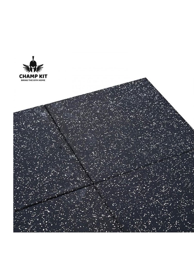 CHAMP KIT - Thick Exercise Equipment Mat , Interlocking Rubber Floor Tiles for Home Gym and Fitness Room, Protective Flooring Mat ( 4 pack , total 1 square meter), Black and White - Image 1
