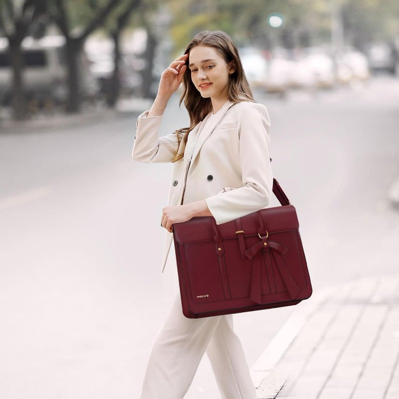 Laptop Bag For Women PU Leather Computer Bag Lightweight And Stylish Design 15.6 Inch Compatible Office, College, Travel Use Black - Image 2