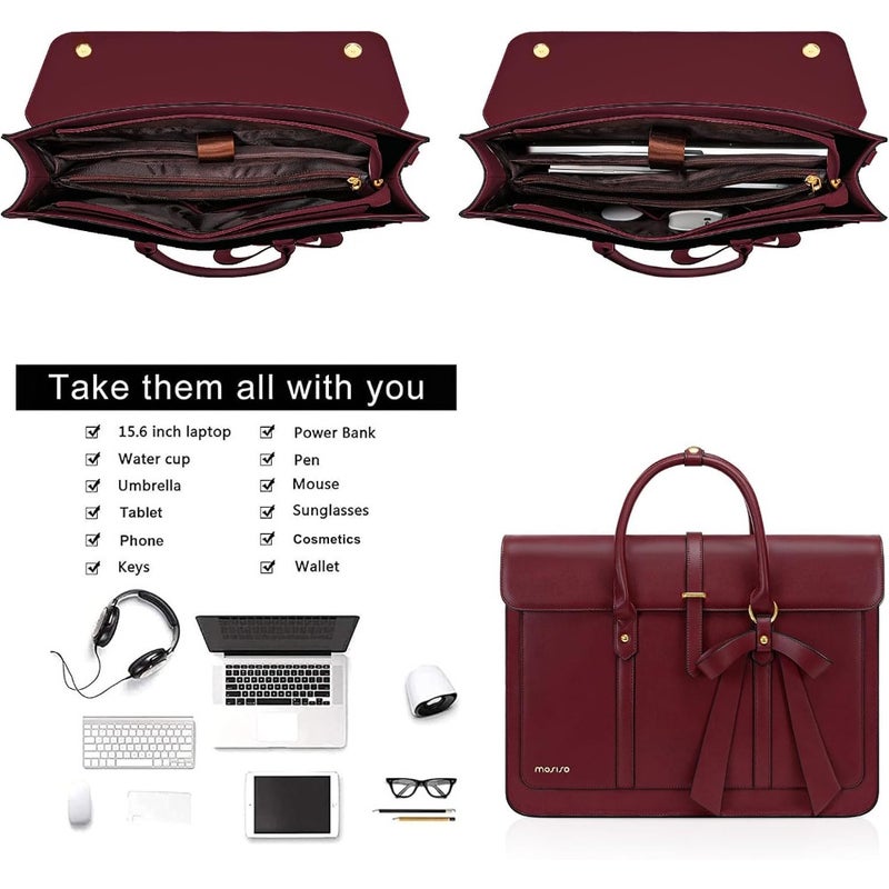 Laptop Bag For Women PU Leather Computer Bag Lightweight And Stylish Design 15.6 Inch Compatible Office, College, Travel Use Black - Image 4