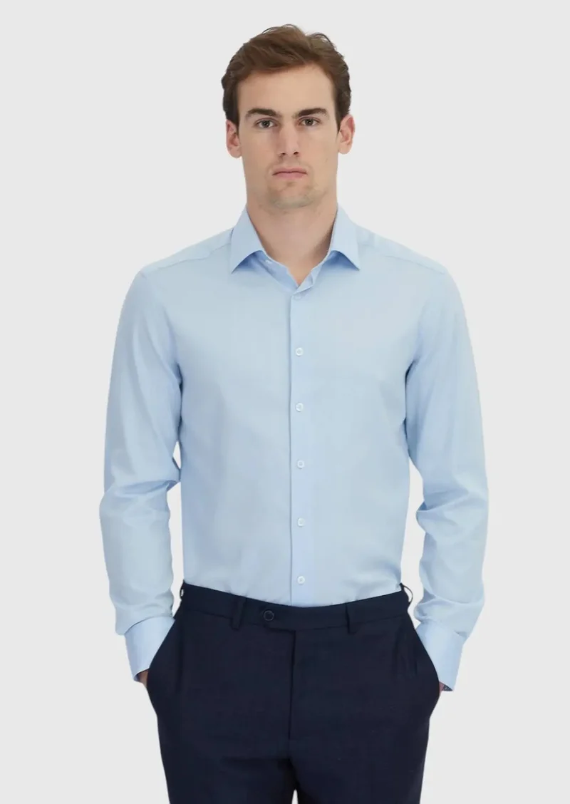 RAMSEY Blue Striped Regular Fit Weaving Classical Cotton Blended Shirt