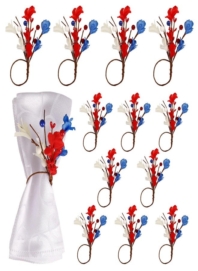 wonlex 250th Independence Day Napkin Rings Set of 12, July of 4 Festive Napkin Ring Buckles, Patriotic Red Blue White Floral Design for Wedding Table Setting Banquet Family Celebrate - Image 1