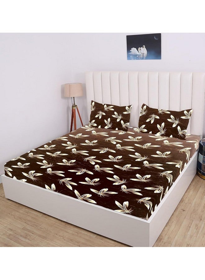 RD TREND 220 TC 190 GSM Warm Elastic Fitted bedsheets for Winter King Size(78X72X8 Inch) with 2 Pillow Cover Size 18x28 Inches, (Coffee Floral) - Image 1