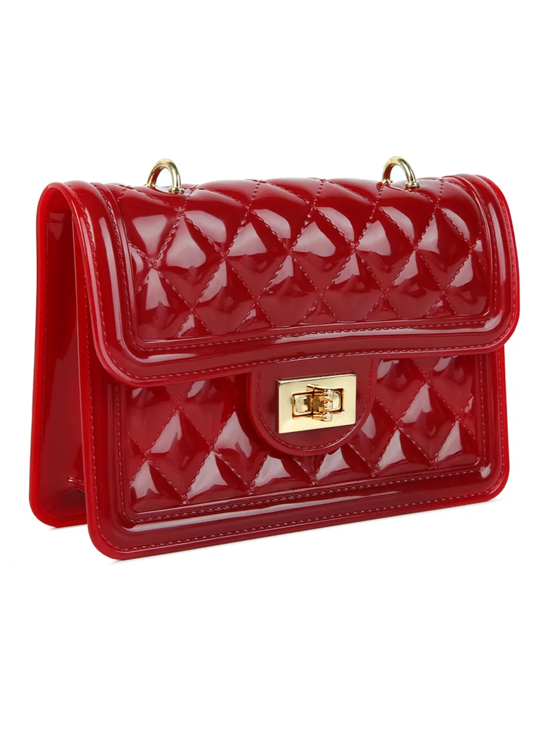 London Rag Burgundy Jelly Quilted Sling Bag