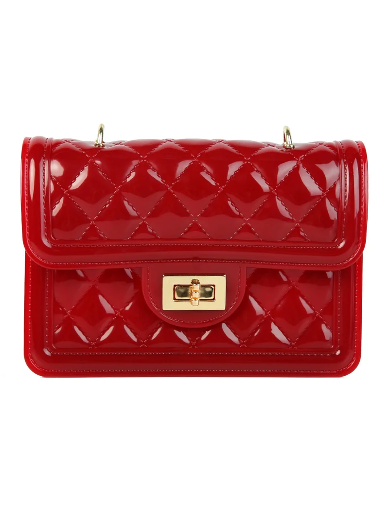 London Rag Burgundy Jelly Quilted Sling Bag