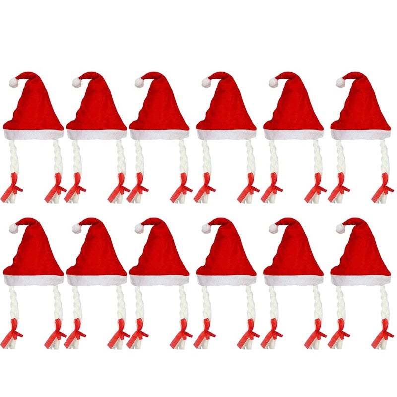 Evisha 12 Pcs Braid Plete Girls Christmas Caps Santa Caps Charistmas caps For Tree Decoration X-Mass Caps Hats Santa Caps Santa Claus Caps - Image 1