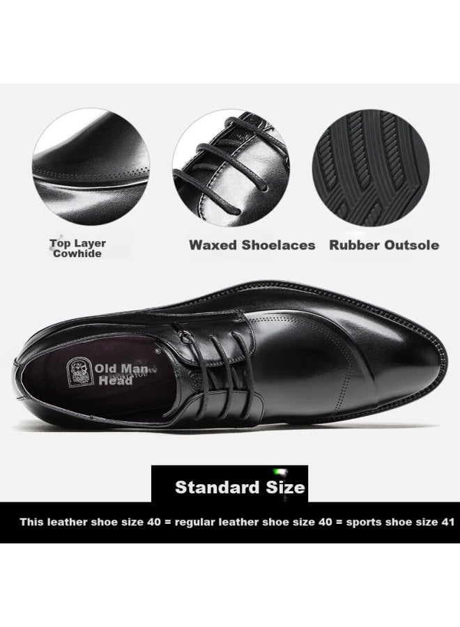 Laorentou Leather Shoes For Men, Top-grain Cowhide, Formal Business Shoes, Embossed And Distressed, High-end Men's Shoes, 520502619, Black, Size 38 - Image 1