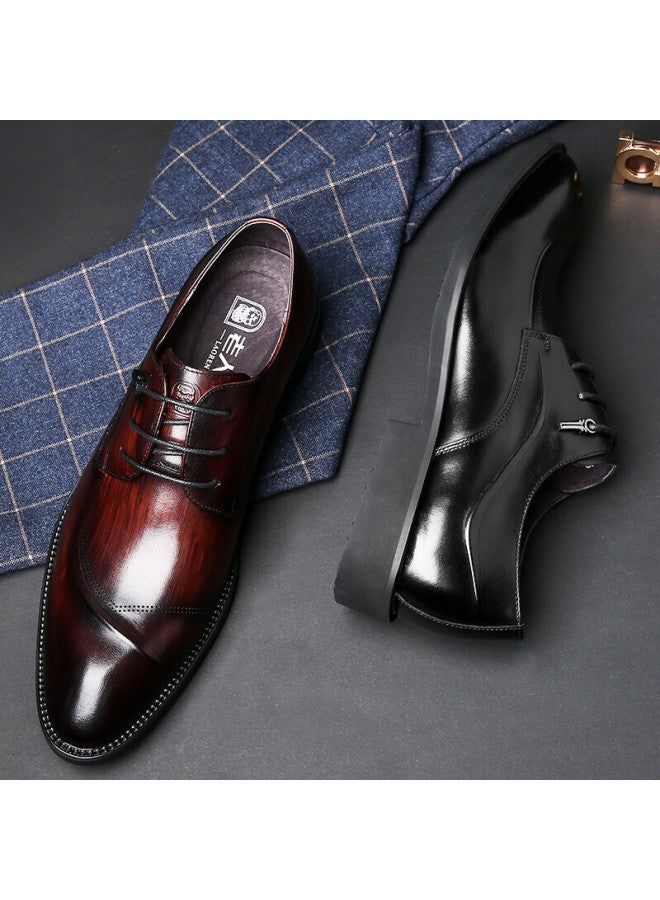 Laorentou Leather Shoes For Men, Top-grain Cowhide, Formal Business Shoes, Embossed And Distressed, High-end Men's Shoes, 520502619, Black, Size 38 - Image 2