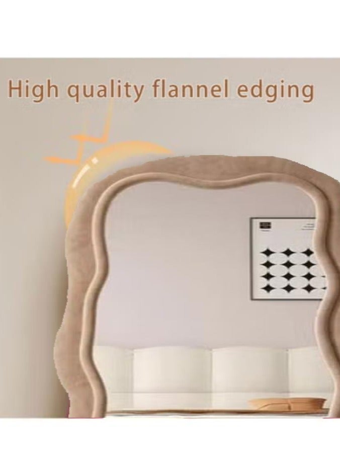 مرآة تزين بتصميم موجي غير منتظم على شكل سحابة، مرآة مكياج منزلية، مرآة أرضية للمتاجر، مرآة قياس للمنازل (لون بني قهوي) - Image 5