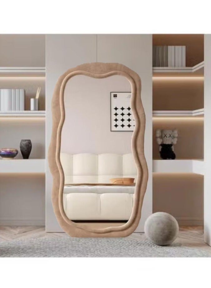 مرآة تزين بتصميم موجي غير منتظم على شكل سحابة، مرآة مكياج منزلية، مرآة أرضية للمتاجر، مرآة قياس للمنازل (لون بني قهوي) - Image 2