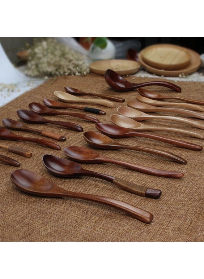 Solid Wood Spoon Japanese Style Engraving Small Wooden Honey Spoon Coffee Stirring Wooden Tableware-Color:3025  Lotus Wood Dry Rice Spoon 17.3*4cm  - Image 1