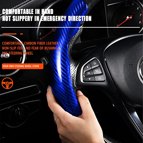 LoyaForba Steering Wheel Cover, 2PCS Segmented Steering Wheel Protector, Carbon Fiber Anti-Slip and Durable Car Accessory, Universal Fit for Most Cars，SUVs (Carbon Fiber Blue) - Image 2
