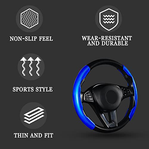 LoyaForba Steering Wheel Cover, 2PCS Segmented Steering Wheel Protector, Carbon Fiber Anti-Slip and Durable Car Accessory, Universal Fit for Most Cars，SUVs (Carbon Fiber Blue) - Image 3