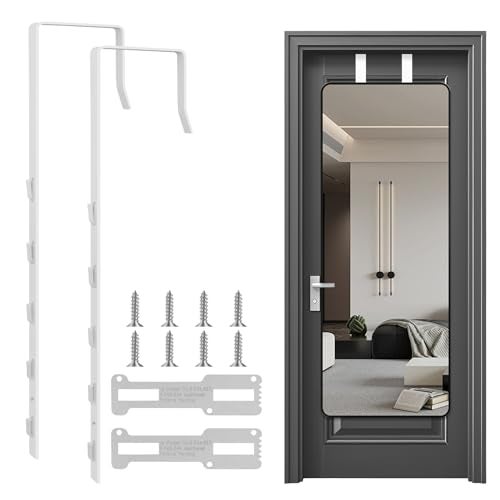 OXDFK 2 PCS Over The Door Mirror Hanger Adjustable Door Mirror Hanger FiveHole Over The DoorsMirrors Hook Mirrors Doors Hangers with 2 Iron Filings and Screws White - Image 1