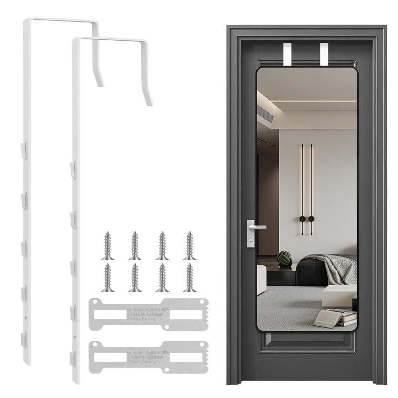 OXDFK 2 PCS Over The Door Mirror Hanger Adjustable Door Mirror Hanger FiveHole Over The DoorsMirrors Hook Mirrors Doors Hangers with 2 Iron Filings and Screws White - Image 2