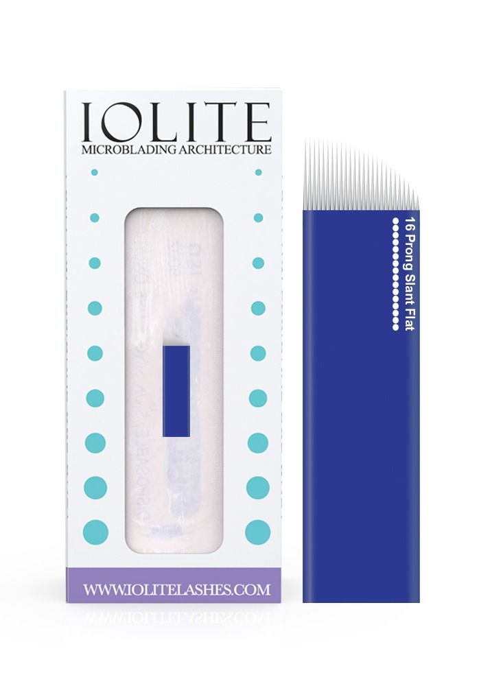IOLITE Microblading 16 prong slant flat needle spmu needles size 22mm one time use disposable blade Sterile packaged 12pcs - Image 1