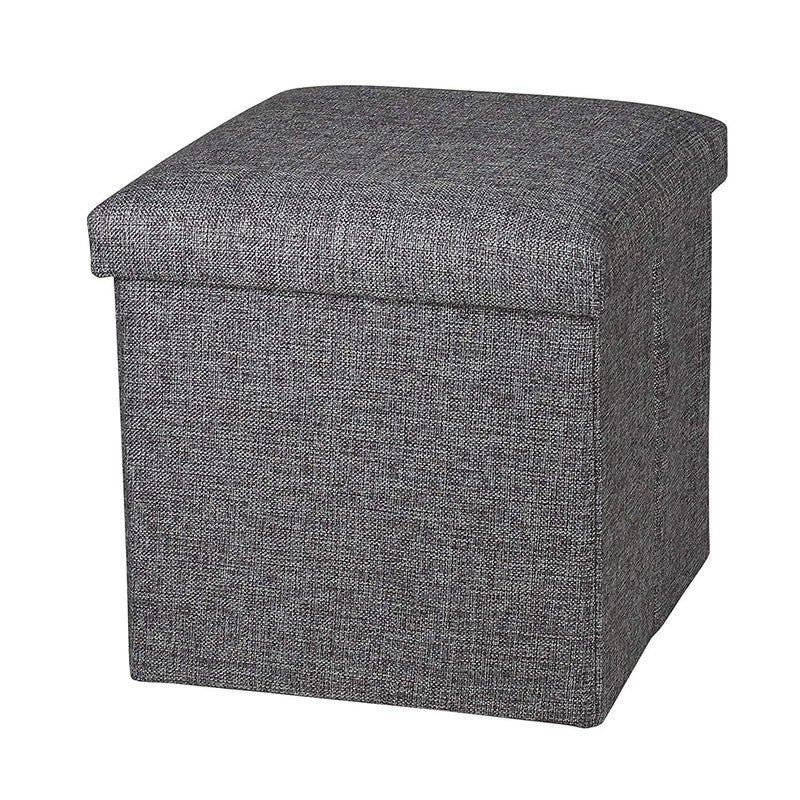 VICHAXAN Linen Cube Shape Sitting Stool with Storage Box Living Foldable Storage Bins Multipurpose Clothes Books and Toys Organizer with Cushion Seat Lid 30 X 30 X 30 Cm Grey - Image 1