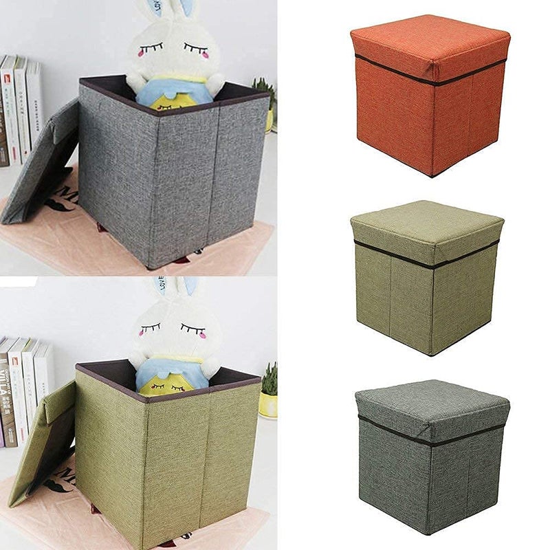 VICHAXAN Linen Cube Shape Sitting Stool with Storage Box Living Foldable Storage Bins Multipurpose Clothes Books and Toys Organizer with Cushion Seat Lid 30 X 30 X 30 Cm Grey - Image 5